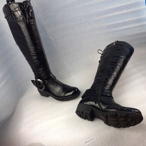 Real Croc Leather + Shearling Fur Full Zip English Country Villager Tall Boot 6